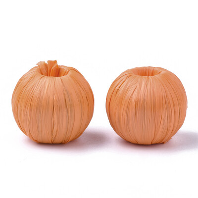 

Handmade Raffia Woven Beads with Wood Inside Round DarkOrange 1718x1718mm Hole 6mm
