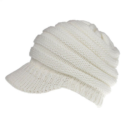 

Fashion Womens Stretch Knit Hat Messy Bun Ponytail Beanie Winter Warm Hole Hat