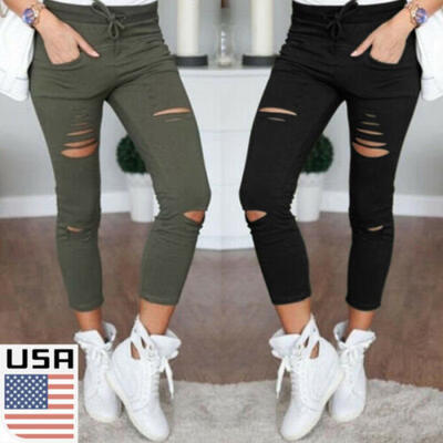 

Women Leggings Ladies Stretch Faded Ripped Slim Fit Skinny Denim Jeans Pants USA