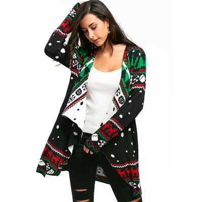 

Christmas Graphic Tunic Knitted Draped Cardigan