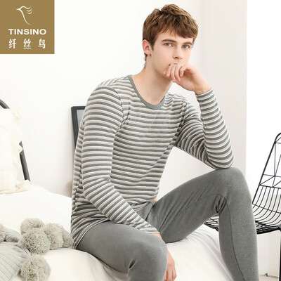 

Filament bird TINSINO thermal underwear personal men&women round neck stripes slim thick couple models autumn clothing long pants set horizontal strips sleepy dark gray XXL