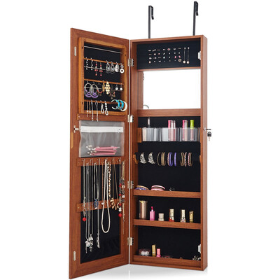 

Lockable Storage Jewelry Cabinet with Frameless Mirror-Coffee