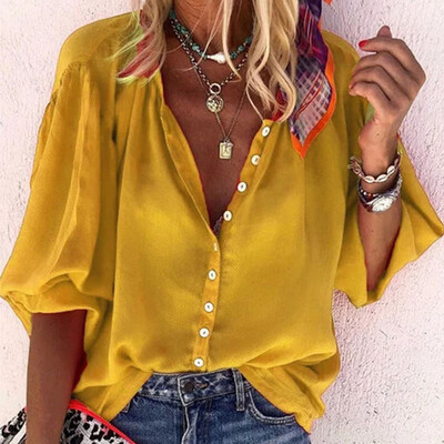 

Starmoon Womens Fashion Winter Solid Color Long-Sleeved V-Neck Button Blouse
