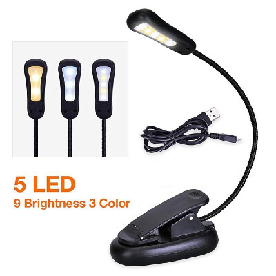 

LED Book Light Easy Clip with 3 Brightness 9 Dimming Levels 360° Goose Neck USB Rechargeable LED Bed Light One-button Control Eye