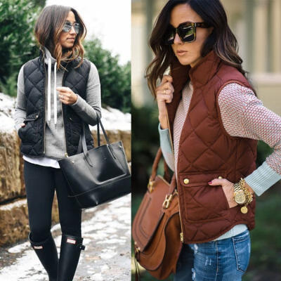 

Women Winter Slim Fleece Warm Parka Trench Coat Sleeveless Jacket Vest Waistcoat