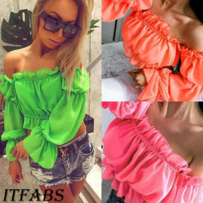 

Fashion Womens Chiffon Summer Long Sleeve Shirt Loose Casual Blouse Tops T-Shirt