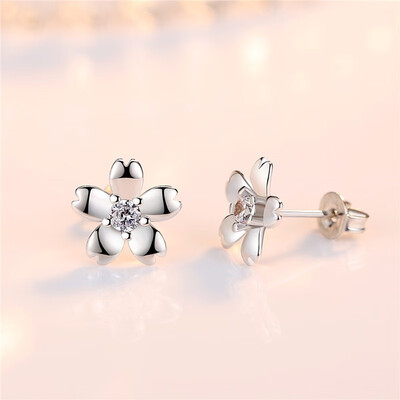 

Fashion Cherry Blossoms Flower CZ Crystal LadiesCute Stud Earrings Women Jewelry Birthday Gift E230