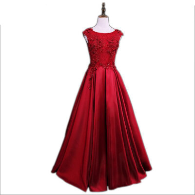 

2018 New Red Banquet Elegant Evening Dress The Bride Wine Red Lace Flower Beading Long Party Prom Dresses Custom