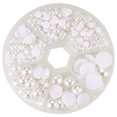 

PH PANDAHALL 1 Box Half Round White Imitation Pearl ABS Acrylic Dome Cabochons