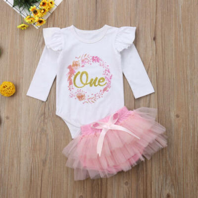 

Cute Baby Girl 1st Birthday Party Dress Floral Romper Tutu Skirt Outfit Clothes