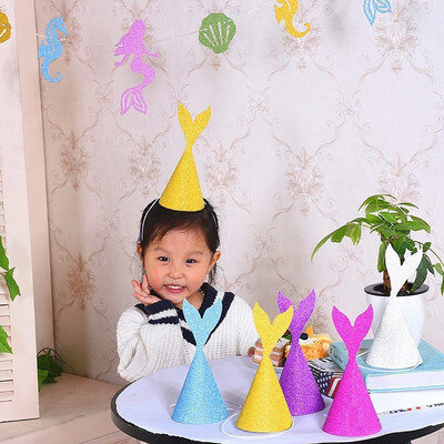 

FUNNYBUNNY Glitter Paper Mermaid Children Birthday Hat Party Supplies Photo Props Paper Hat First Birthday Boy Party
