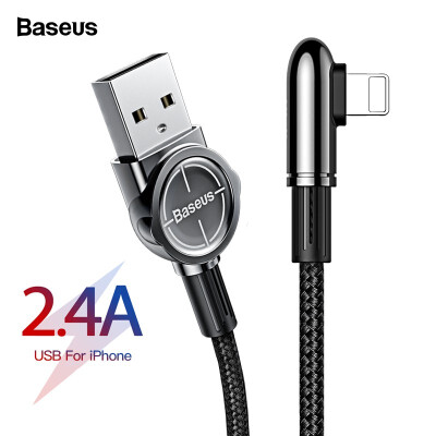 

Baseus USB Cable For iPhone  Max XR X 8 7 6 6S SE iPad 24A Fast Charging Charger 90 Degree Data Mobile Phone Games Cable