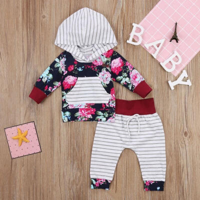 

Newborn Toddler Baby Girls Floral Hooded Tops Pants Leggings Clothes Outfit Set