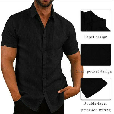 

Mens Casual Solid Shirts V Neck Linen Breathable Pullover Summer Wear Shirt Tops