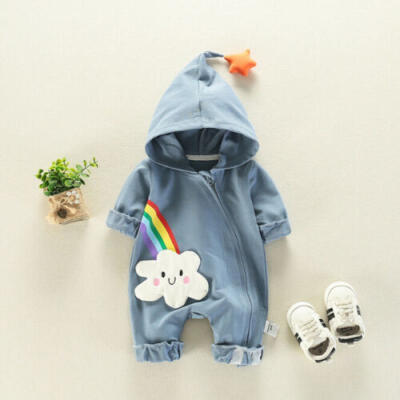 

Newborn Rainbow Baby Girl Boy Hooded Bodysuit Romper Jumpsuit Clothes Outfits AU