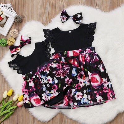 

Newborn Kids Baby Girls Sister Matching Floral Jumpsuit Romper DressHeadband Outfits Set