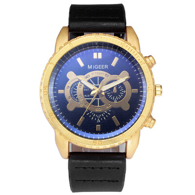 

Gobestart High-End New Geneva Mens Leather Strap Stainless Steel Quartz Analog Watch