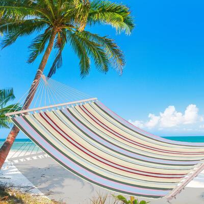 

Portable Double Hammock Cotton Camping Swing w Detachable Pillow
