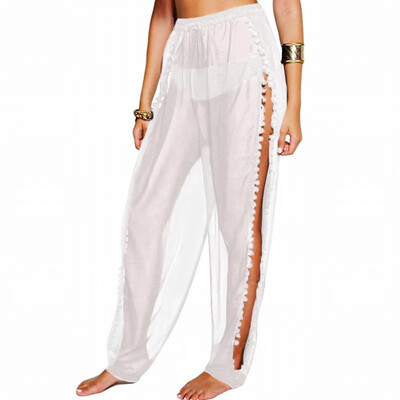 

Solid color high waist lace chiffon beach trousers