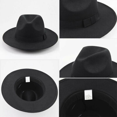 

Vintage Men Women Hard Felt Cap Wide Brim Fedora Trilby Panama