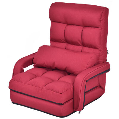 

Folding Lazy Floor Chair Sofa with Armrests&Pillow-Red