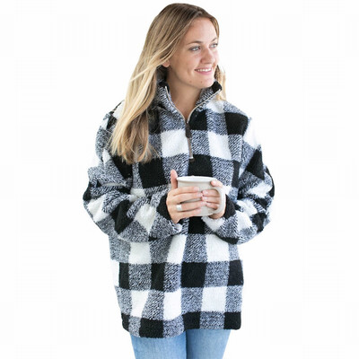 

Plaid womens sweatshirt Zipper Long Sleeve Loose Warm Turtleneck Top