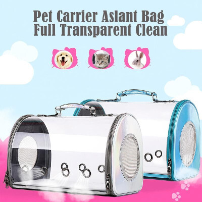 

Pet Carrier Aslant Bag Full Transparent Clean Dog Carrier PU Leather Pet Handbag for Outdoors Hiking Camping