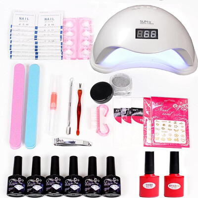

NAIL ART BASE TOOL UV Lamp & 6 Color soak off Gel nail base gel top coat gel glitter nail polish kit Manicure gel varnish set