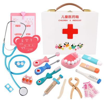 

Wooden Doctor Kit Kids Realistic Pretend Play Doctor Toy Set Medical Kit 18Pcs Dentist Kit