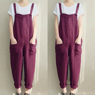 

Fashion Womens Cotton Linen Sleeveless Dungarees Rompers Jumpsuit Loose Pants Overalls Playsuits