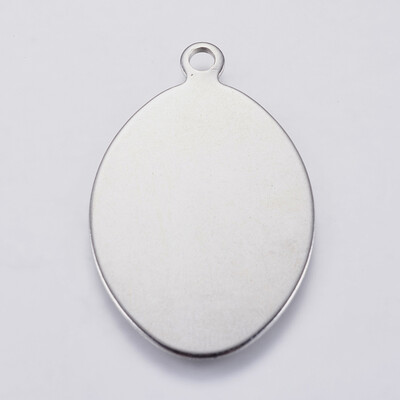 

304 Stainless Steel Pendants Oval Stainless Steel Color 34x22x1mm Hole 25mm