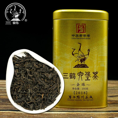 

Three Cranes Sanhe 2018 Liu Pao Tea Loose Dark Tea Guangxi Wuzhou Liupao Box Teas Hei Cha Golden Jar 200g