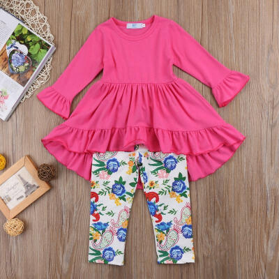 

Toddler Baby Girls Clothes Long Sleeve Tops Dress Floral Pants Outfits 3PCS Kids Clothing Set