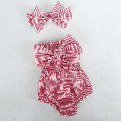 

Newborn Baby Girls Strapless Striped Romper Jumpsuit Outfits Set