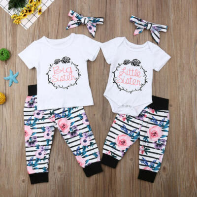 

UK Canis Kids Baby Little Big Sister Tops Romper T-shirt Leggings Pants Outfits