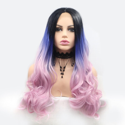 

Amazing Star Lace Frontal Wigs Curly Hair Mixed Color Heat Resistant Middle Part Synthetic Hair Wigs