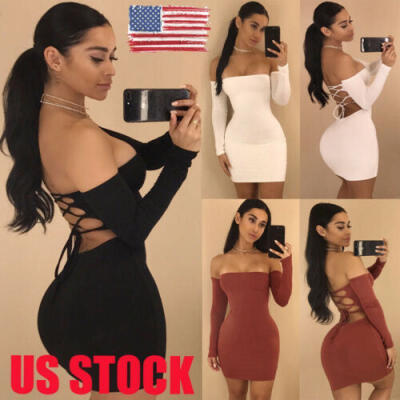 

US Sexy-Women-Long-Sleeve-Bandage-Bodycon-Evening-Party-Cocktail-Club-Mini-Dress