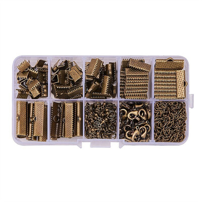 

PH PANDAHALL 1 Box Jewelry Finding Sets with Mixed Sizes Ribbon End Drop Ends Jump Ring Antique Bronze