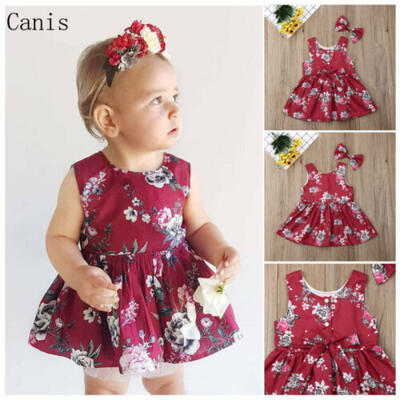 

UK Toddler Kids Baby Girl One-piece Flower Tutu Dress Striped Party Outfits 1-6T