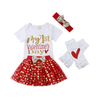 

Newborn Baby Girls My 1st Valentines Day Outfits Bodysuit Romper Dress Tutu Set