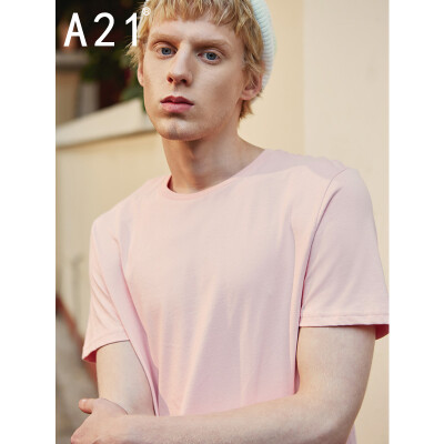 

Pure online brand A21 2019 spring new mens knitted body round neck short-sleeved T-shirt R492131092 light pink 16580AS