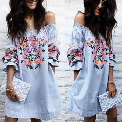 

Womens White Short Mini Dress Casual Beach Boho Summer Evening Party Sundress