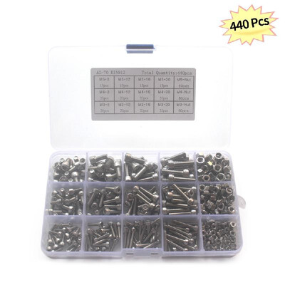 

440pcs M3 M4 M5 304 Screws & Nuts Set Stainless Steel Hexagon Socket Screw Hexagon Socket Head Cap Screws Cap Head Screw Cylindric