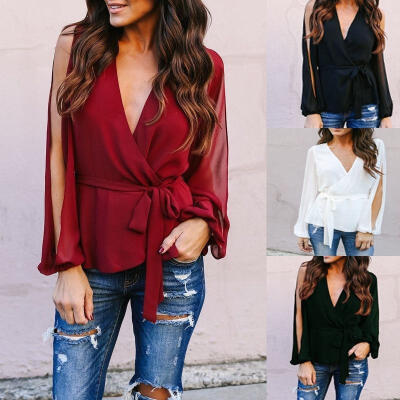 

Fashion Women Loose Long Sleeve Tops Blouse Shirt Casual Cotton T-Shirt