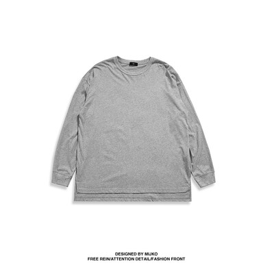 

MIJKO Mens Dress Autumn New Side Open Long Sleeve TEE All Men&Women Can Wear Pure Cotton Chao Gao Street T-shirt