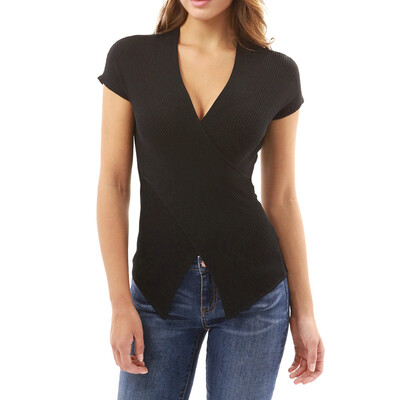 

Nomeni Fashion Women Solid V-Neck Short Sleeve Sleeveless Casual Cross Tee Tops