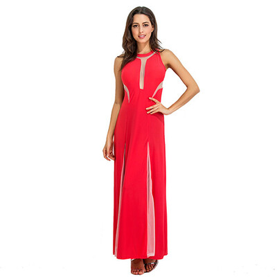 

PREISEI New Summer Women Sexy Elegant Perspective Patchwork Solid Dresses O-Neck Sleeveless Plus Size Long Maxi Dress PR2327