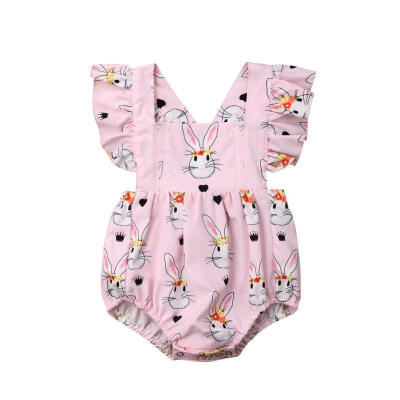 

Toddler Baby Girls Easter Bunny Backless Ruffle Romper Bodysuit Outfits Clothes Set