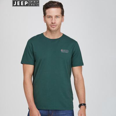 

Jeep short-sleeved mens solid color simple youth mens cotton comfortable round neck T-shirt 2019 summer new TS0082 green