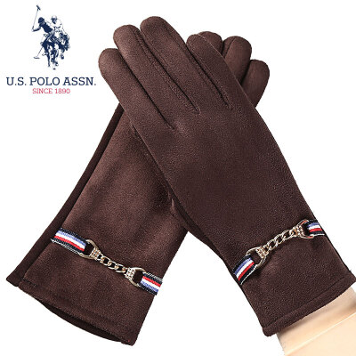 

Us polo suede gloves ladies autumn&winter fashion plus velvet thick warm windproof cold riding bike slip resistant screen velvet gloves female gift box PSTMD-62005 brown